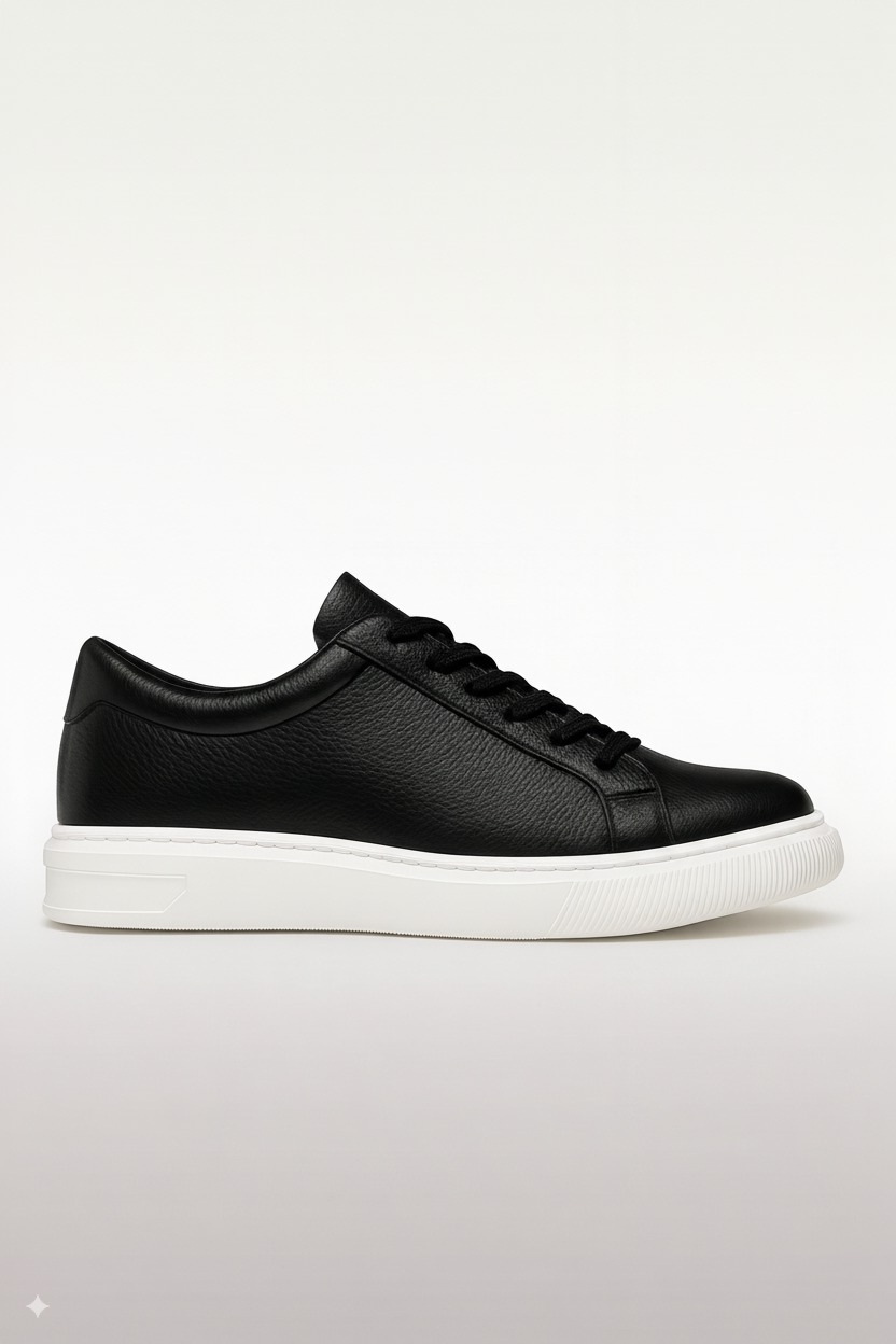 Black Leather Elevator Sneaker – Adds 6 cm