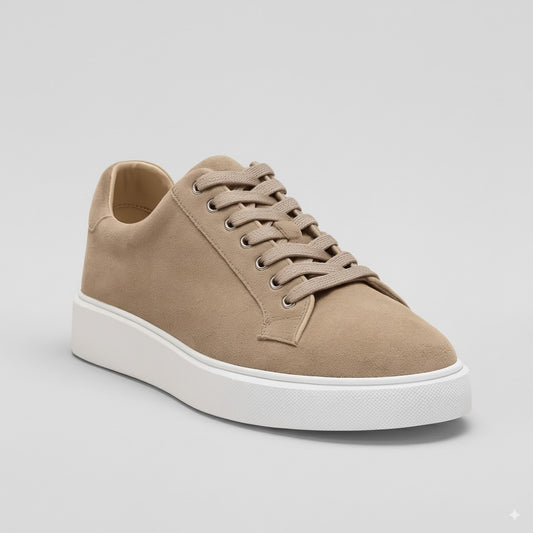 Beige Leather Elevator Sneaker – Adds 6 cm