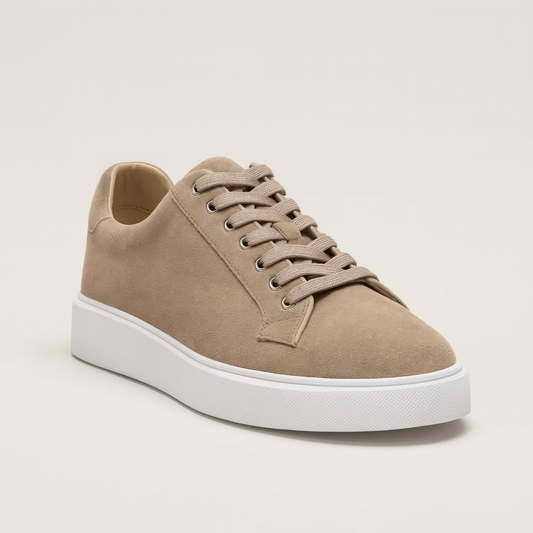 Beige Leather Elevator Sneaker – Adds 6 cm