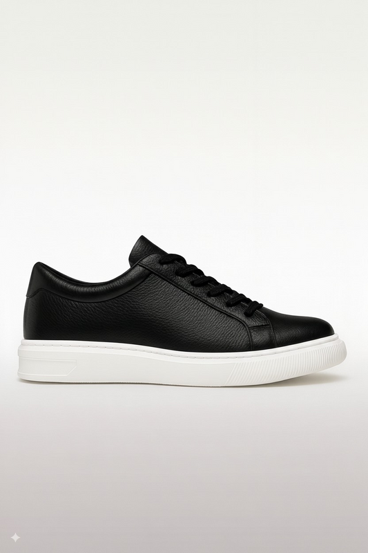Black Leather Elevator Sneaker – Adds 6 cm