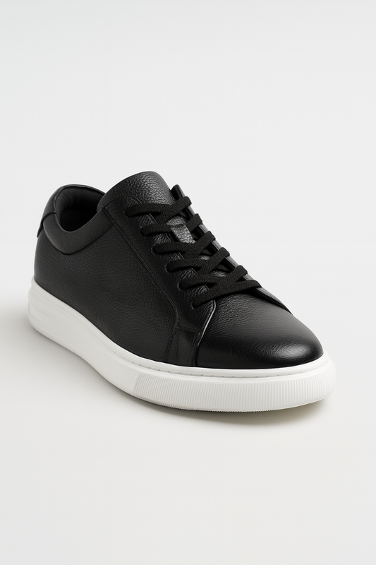 Black Leather Elevator Sneaker – Adds 6 cm