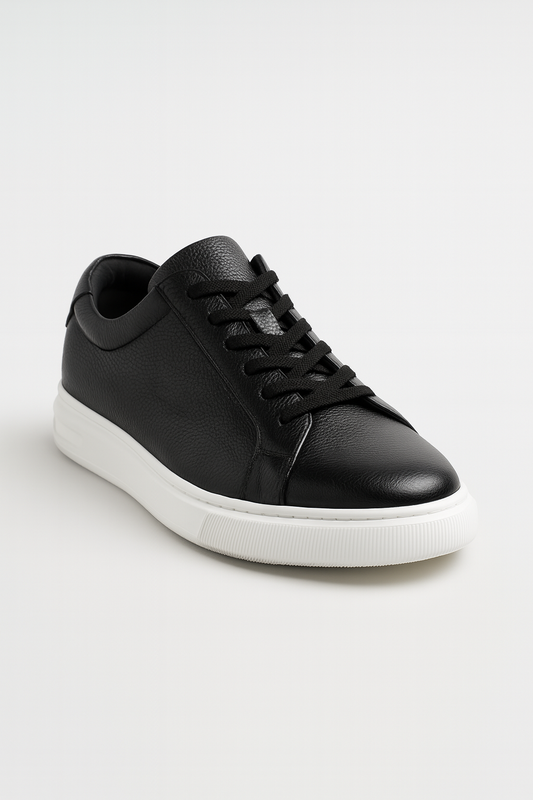 Black Leather Elevator Sneaker – Adds 6 cm