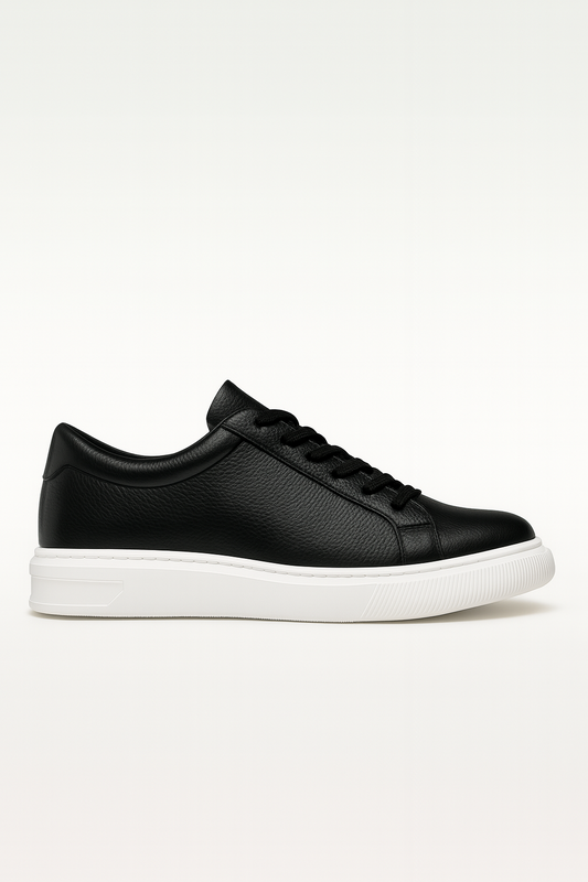 Black Leather Elevator Sneaker – Adds 6 cm