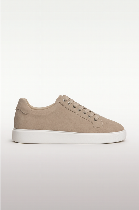 Beige Leather Elevator Sneaker – Adds 6 cm